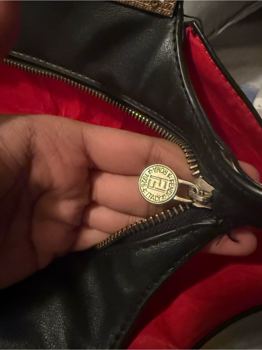 Fendi Black Leather Studded Tote with Gold Charm - Picture 7 of 11